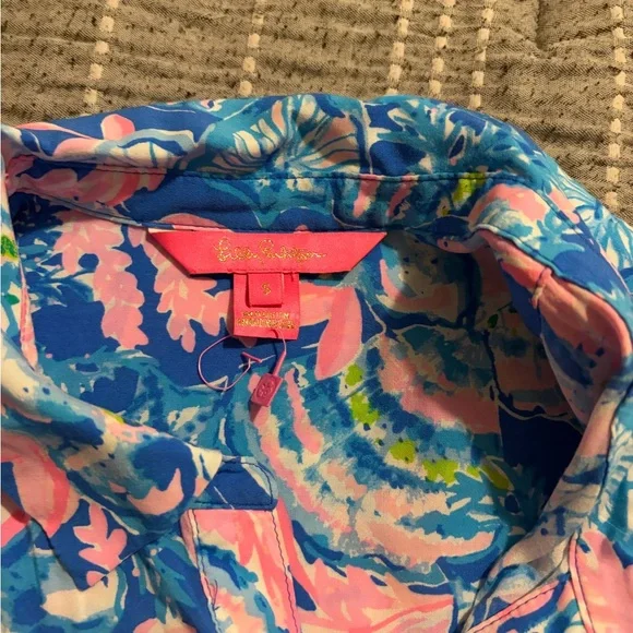 Lilly Pulitzer Blue and Pink Floral Swim Coverup - Picture 2 of 4